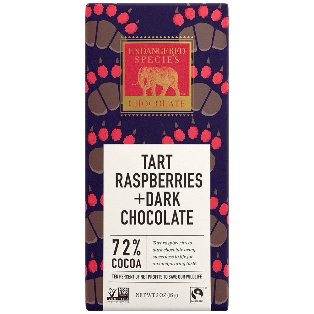 Endangered Species Dark Chocolate Bar Raspberries Grizzly (12x3 Oz)