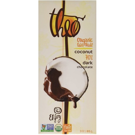 Theo Chocolate Organic Dark Chocolate With Toasted Coconut Bar (12x3Oz)